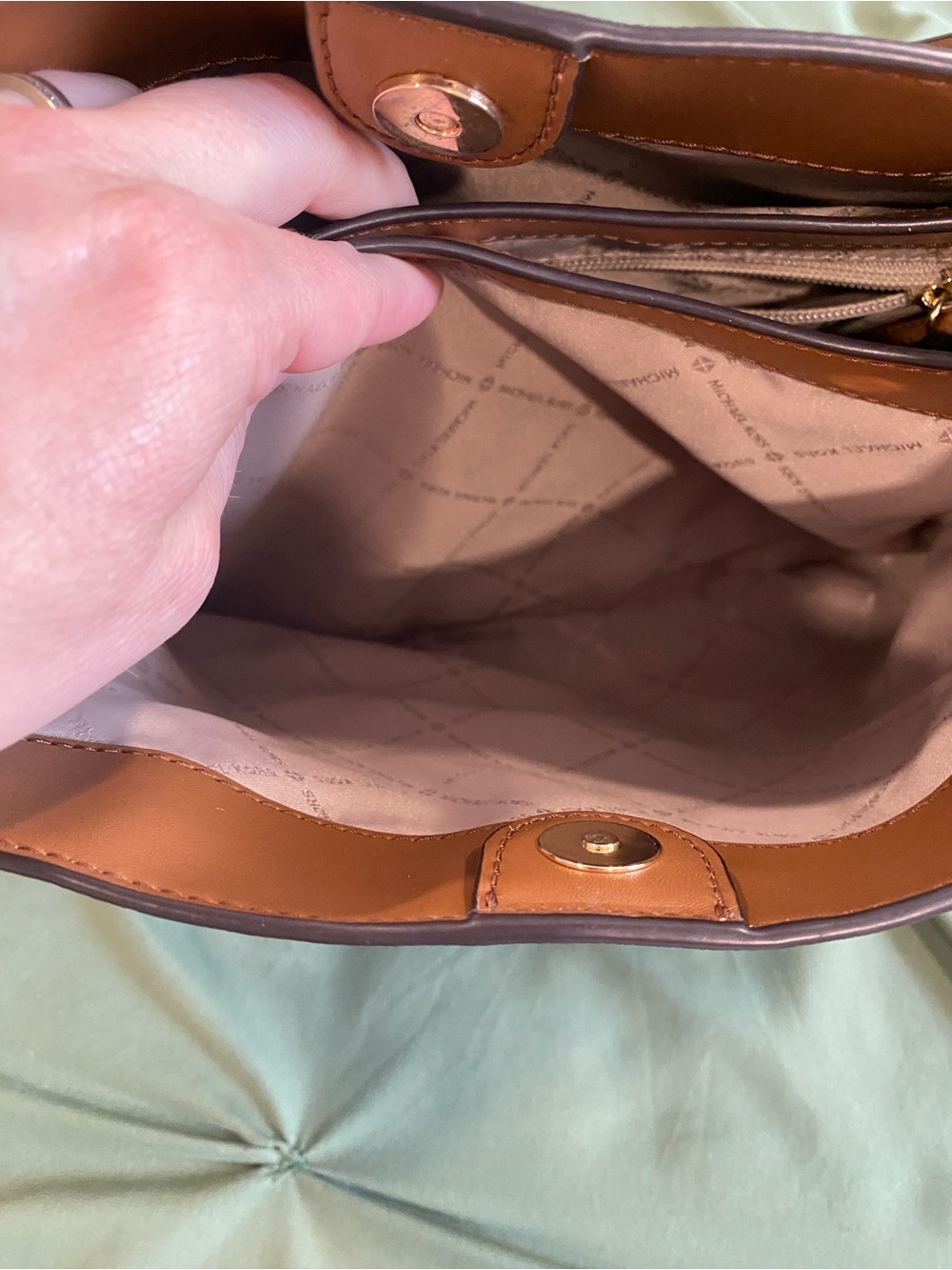 Michael Kors Brown Monogram Shoulder Tote with Gold Hardware - Picture 6 of 16